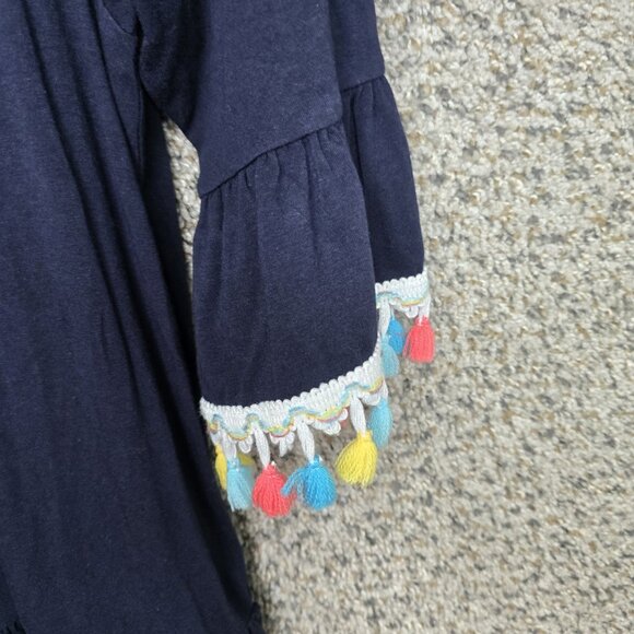 Crown & Ivy Top Womens Small Navy Blue Peasant Blouse Tassels Casual Ladies - Picture 2 of 7